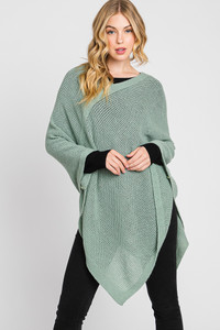Solid Loose Knit Poncho-MS0335