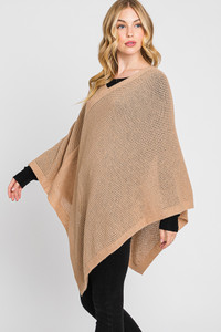 Solid Loose Knit Poncho-MS0335