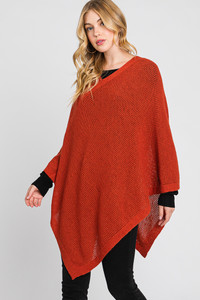 Solid Loose Knit Poncho-MS0335