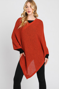 Solid Loose Knit Poncho-MS0335