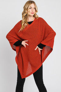 Solid Loose Knit Poncho-MS0335