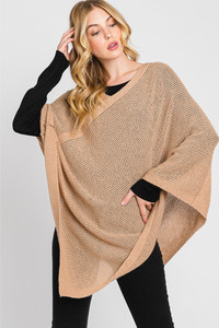 Solid Loose Knit Poncho-MS0335