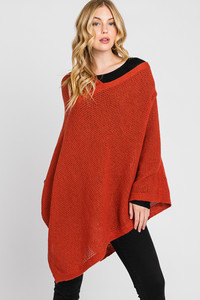 Solid Loose Knit Poncho-MS0335