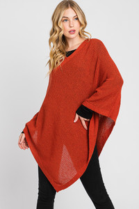 Solid Loose Knit Poncho-MS0335