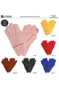 Solid Cable Knit Gloves with Flip Cuff-JG908B (12 pairs)