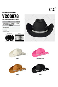 C.C American Flag Theme Star Stone Vegan Felt Cowboy Hat-VCC0078