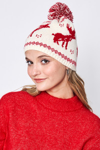 Reindeer Nordic Christmas Holiday Pom Beanie-WCB320025