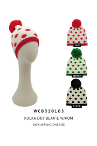 Polka Dot Christmas Holiday Theme Pom Beanie-WCB320103