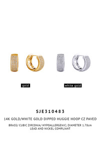 14K Gold/White Gold Dipped Huggie Hoop Cz Paved-SJE310483
