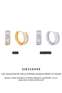 14K Dipped Huggie Hoop Cz Paved Earring-SJE310498