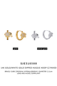 14K Elephant Shape Huggie Hoop Cz Paved Earring-SJE310500