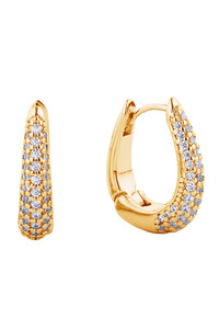 14K Dipped Huggie Hoop Cz Paved Earring-SJE310501