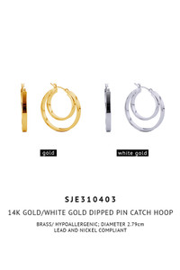 14K Gold/White Dipped Pin Catch Hoop Earring-SJE310403