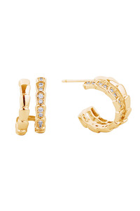 14K Gold/White Dipped Post Hoop Cz Paved Earring-SJE310530