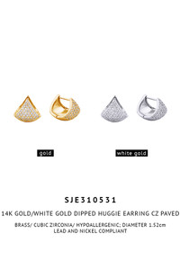 14K Dipped Huggie Earring Cz Paved Earring-SJE310531