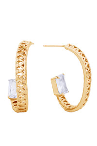 14K Gold/White Dipped Post Earring Cz Paved-SJE310540