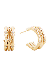 14K Gold/White Dipped Post Hoop Cz Paved Earring-SJE310550