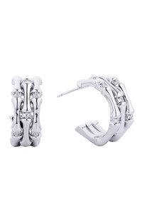 14K Gold/White Dipped Post Hoop Cz Paved Earring-SJE310550