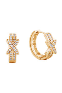 14K Gold/White Dipped Huggie Hoop Cz Paved Earring-SJE310553