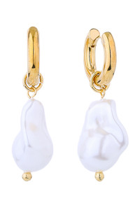14K Gold/White Dipped Pearl Huggie Earring-SJE310564