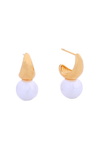 14K Gold/White Dipped Pearl Moon Post Earrings-SJE310570