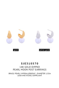 14K Gold/White Dipped Pearl Moon Post Earrings-SJE310570