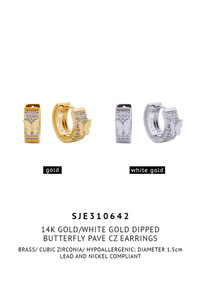 14K Butterfly Pave CZ Earrings-SJE310642
