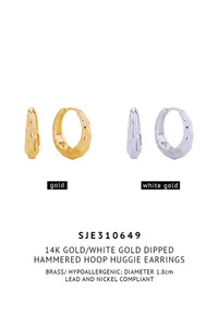 14K Hammered Hoop Huggie Earrings-SJE310649