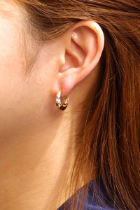 14K Hammered Hoop Huggie Earrings-SJE310649