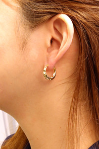 14K Hammered Hoop Huggie Earrings-SJE310649