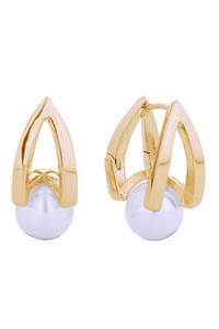 14K Cultured Pearl Huggie Earrings-SJE310650