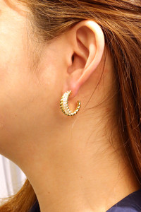 14K Duo Swirl Pave CZ Hoop Earrings-SJE310667