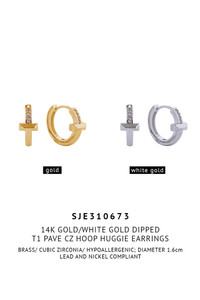 14K T1 Pave CZ Hoop Huggie Earrings-SJE310673