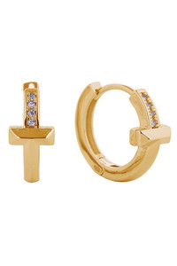 14K T1 Pave CZ Hoop Huggie Earrings-SJE310673
