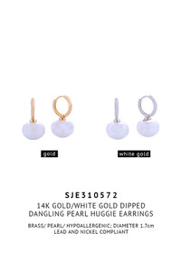 14K Dangling Pearl Huggie Earrings-SJE310572