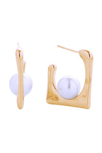 14K Chic Square Pearl Post Earrings-SJE310575