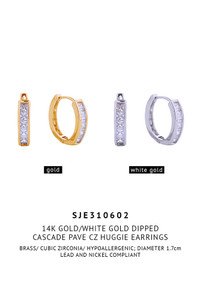 14K Cascade Pave CZ Huggie Earrings-SJE310602