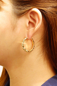 14K Grain Texture Hoop Earrings-DJE310686