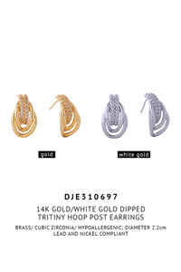 14K Tritiny Hoop Post Earrings-DJE310697