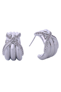 14K Crossover Pave CZ Post Earrings-DJE310701