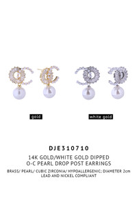 14K O-C Pearl Drop Post Earrings-DJE310710