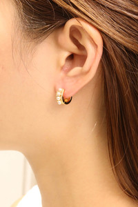 14K Pearl Eternity Huggie Earrings-DJE310711