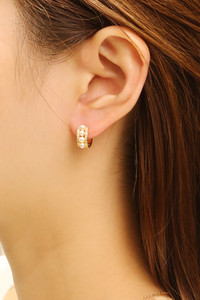 14K Pearl Eternity Huggie Earrings-DJE310711