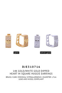 14K Heart in Square Huggie Earrings-DJE310716