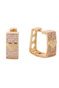 14K Heart in Square Huggie Earrings-DJE310716