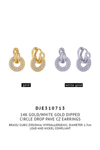14K Circle Drop Pave CZ Earrings-DJE310713