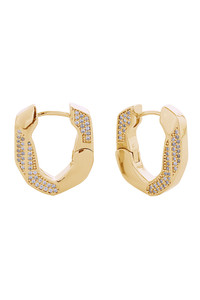 14K Heptagon Pave CZ Huggie Earrings-SJE310627