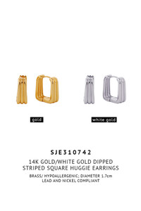 14K Striped Square Huggie Earrings-SJE310742