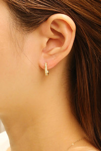 14K Fine Pave CZ Huggie Earrings-SJE310743