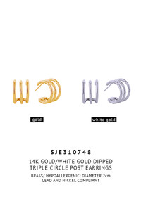 14K Triple Circle Post Earrings-SJE310748